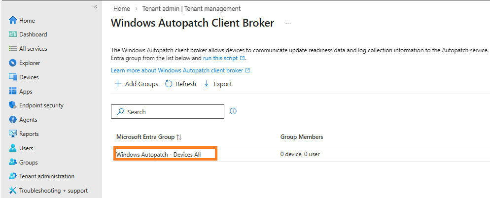 Windows Autopatch device registration group