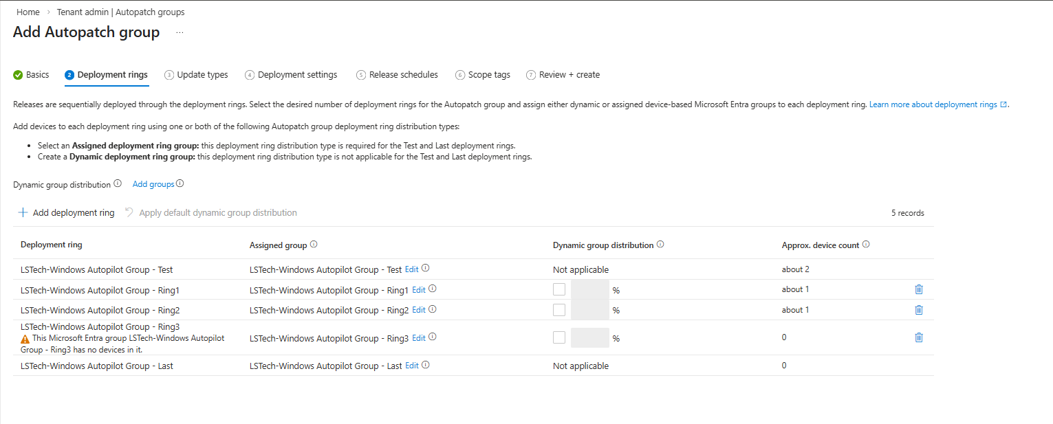 Deployment rings configuration