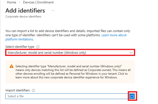 Add identifiers import screen