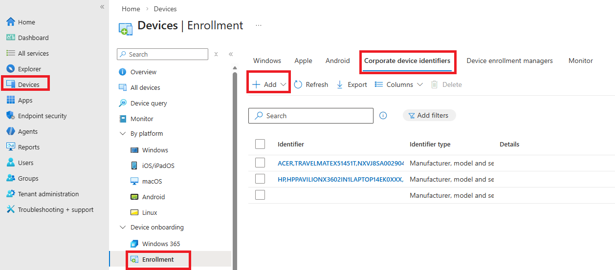 Corporate Device Identifiers list