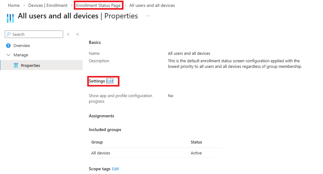 Enrollment Status Page configuration