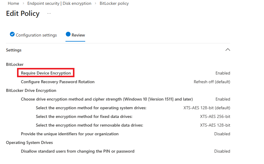 BitLocker advanced settings