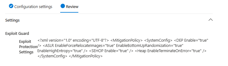 Exploit protection settings