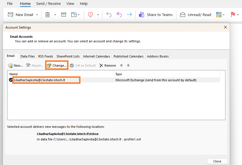 Account Settings change option