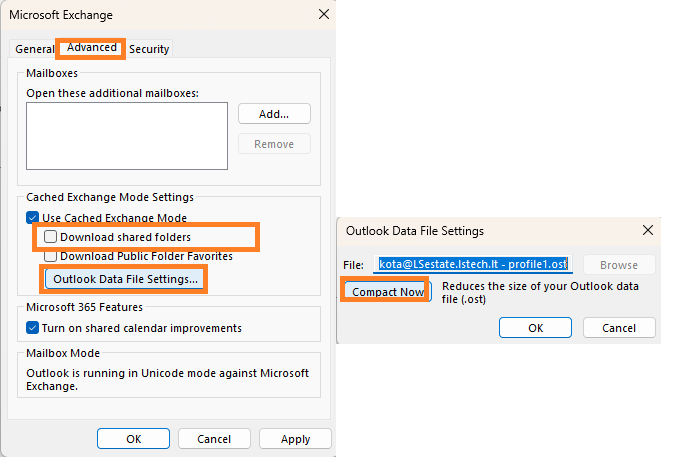 Advanced settings and compact now option