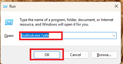 Outlook Safe Mode dialog box