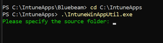 PowerShell running IntuneWinAppUtil from C IntuneApps and asking for source folder