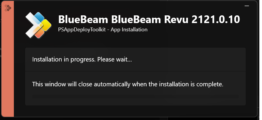PSADT installation in progress window for BlueBeam Revu 21