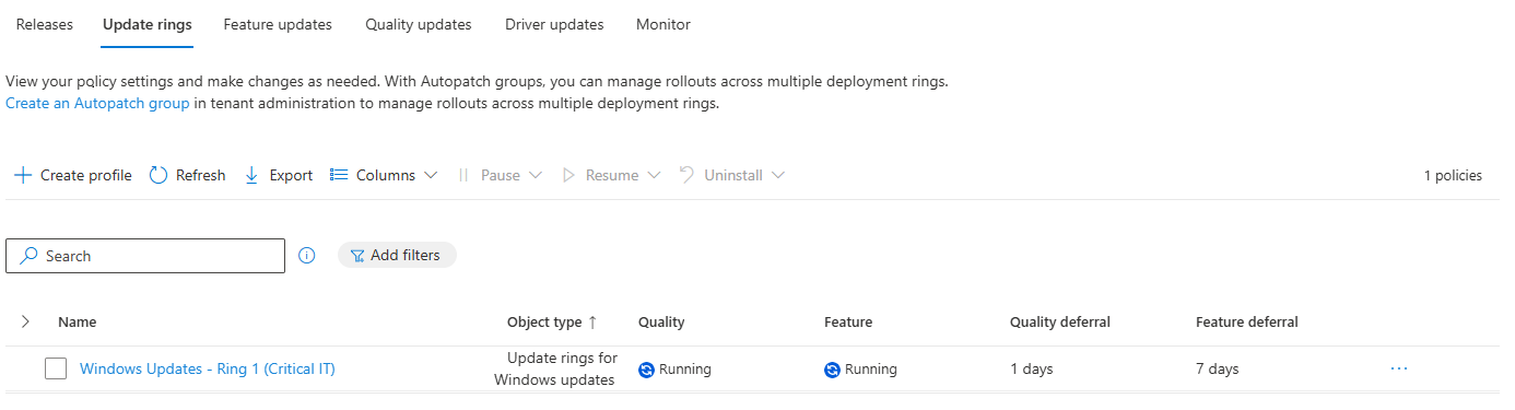 Ring 1 policy status