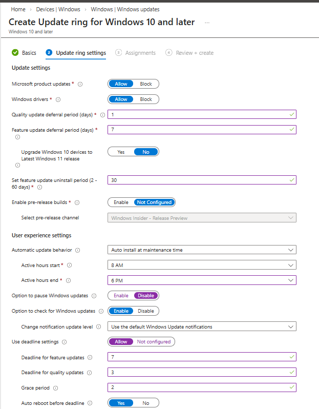 Update ring settings
